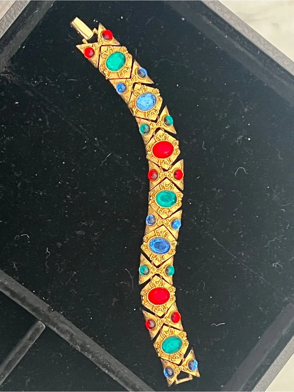 Vintage Gold-Tone Bracelet with Red, Blue & Green Glass Stones